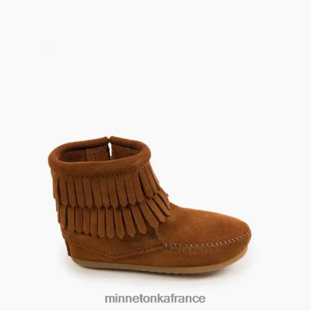 botte zippée sur le côté à double frange enfants Minnetonka brun 6N6FP464 chaussure