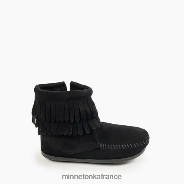 botte zippée sur le côté à double frange enfants Minnetonka noir 6N6FP463 chaussure