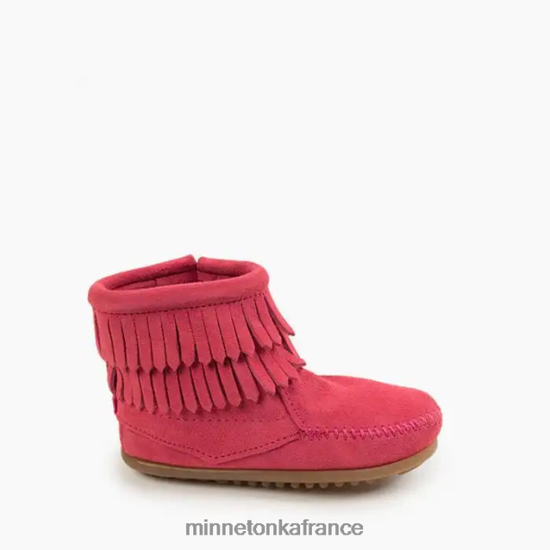 botte zippée sur le côté à double frange enfants Minnetonka rose vif 6N6FP465 chaussure
