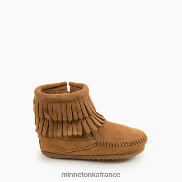 botte zippée sur le côté à double frange enfants Minnetonka taupe 6N6FP466 chaussure