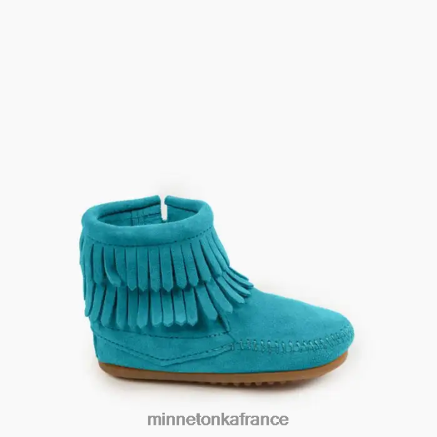 botte zippée sur le côté à double frange enfants Minnetonka turquoise 6N6FP467 chaussure