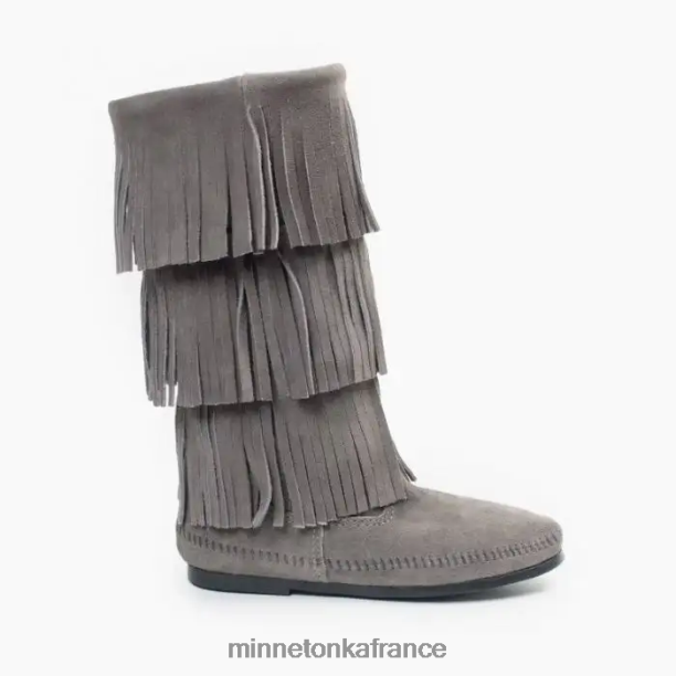 Botte à franges 3 épaisseurs femmes Minnetonka gris 6N6FP3 chaussure