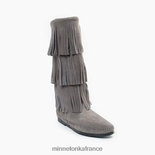 Botte à franges 3 épaisseurs femmes Minnetonka gris 6N6FP3 chaussure