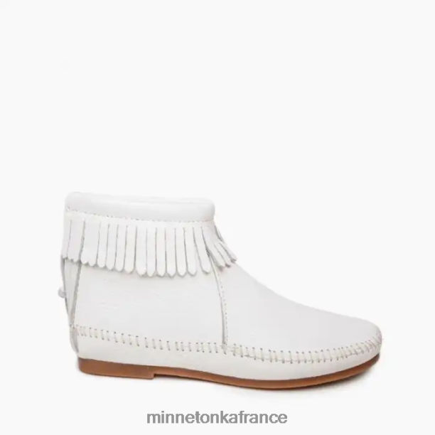 botte à semelle rigide en cuir avec fermeture éclair à l'arrière femmes Minnetonka blanc 6N6FP46 chaussure
