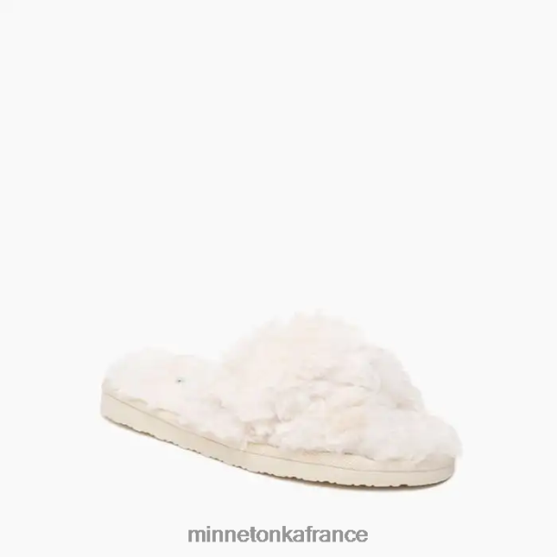 bande croisée en peluche femmes Minnetonka crème 6N6FP302 chaussure